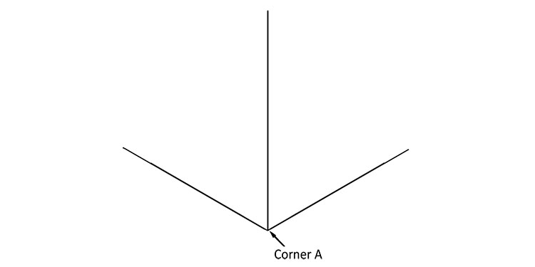 Rub out the horizontal line leaving you with the following, this will be corner A of our object