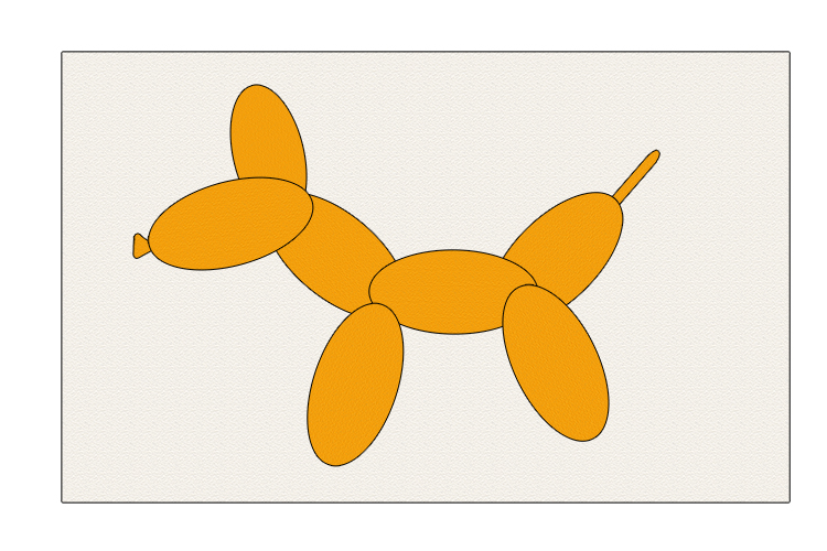 Cut out the shapes and stick them on a piece of card in the shape of the balloon dog, using the triangle as the nose and the rounded rectangle as the end of the tail, ready to shade and highlight. 