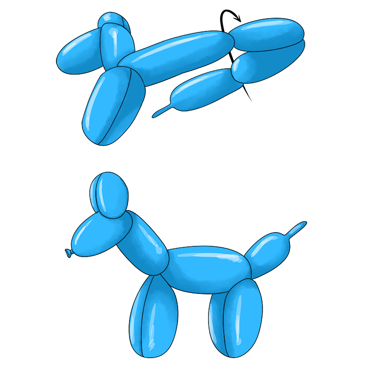 As you did with the dog's front legs, create a lock twist by twisting the leg segments together while holding the body segment against the tail segment. Now, your balloon dog should be complete!