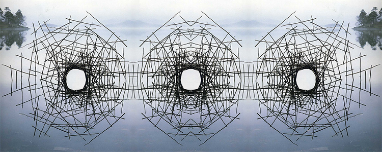 "Andy Goldsworthy - Montage by iuri - Sticks Framing a Lake (2560x1024)" by iurikothe is licensed under CC BY 2.0.