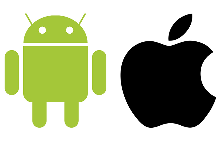 These are two of the most well known logomarks for competing companies - Android and Apple. They are both phone (and other media) companies with often very loyal customers who wouldn't dream of straying from their favourite brand. 