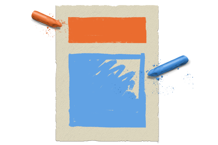 Use your pastels to block in two rectangles of colour, allowing a gap around them as shown below.