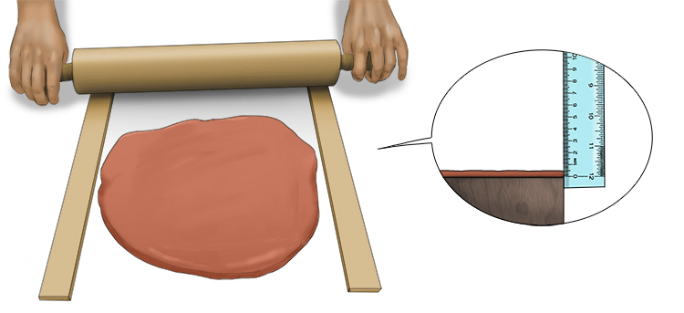 Use the rolling pin to roll out your clay. You may need to use your hands to flatten it a little to start. Roll the clay until it's about 5mm thick. Make sure you have enough to completely cover the back board of the frame.