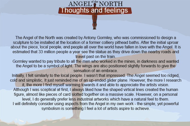 Page 2 of artist research - Thoughts and feelings - Angel of the North part 2.