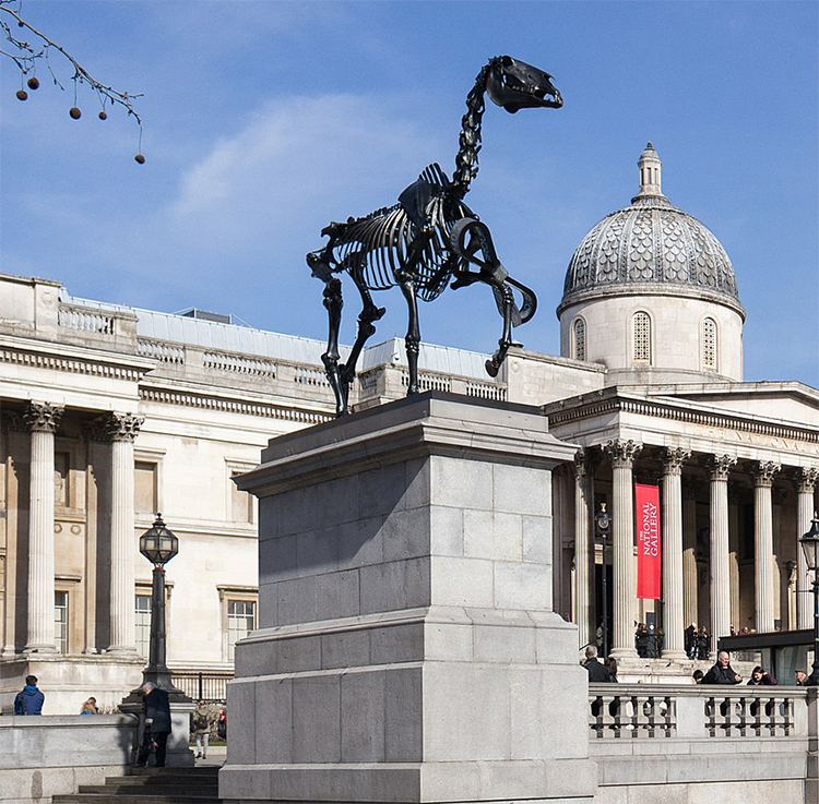 Stock photo of the Hans Haacke sculpture on the Fourth Plinth at London's Trafalgar Square. Garry Knight from London, England - The Anatomy of the Horse - 5