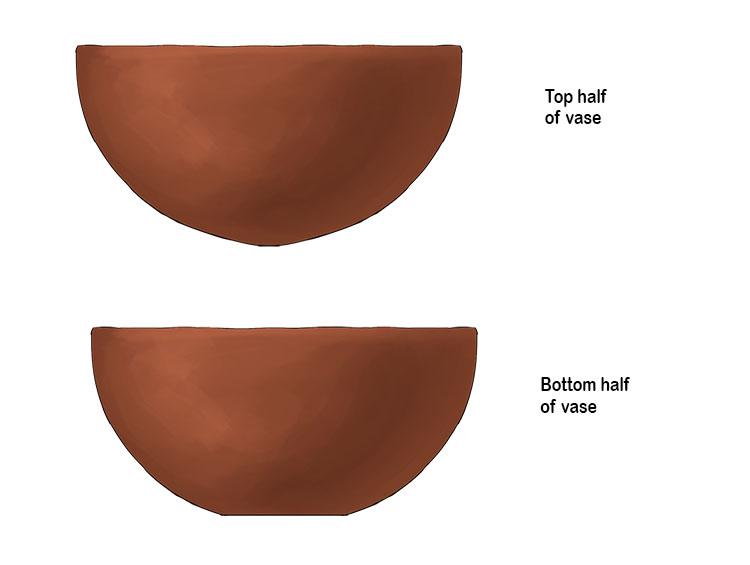 Now repeat this process with your second ball of clay, skipping the step where we flattened out the bottom as this second pot will be the top half of our vase body. Make sure that the rims of both pots are the same size so they match up when joined, then 