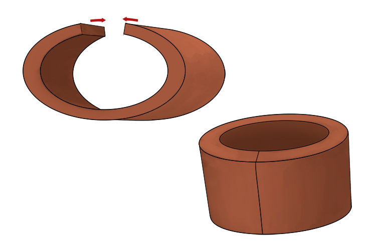 Join the two shorter ends of the rectangle together to form a cylinder, then smooth out the seem