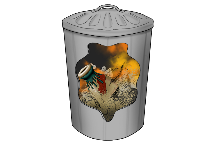 In a metal dustbin, gather objects you wish to place the objects into.