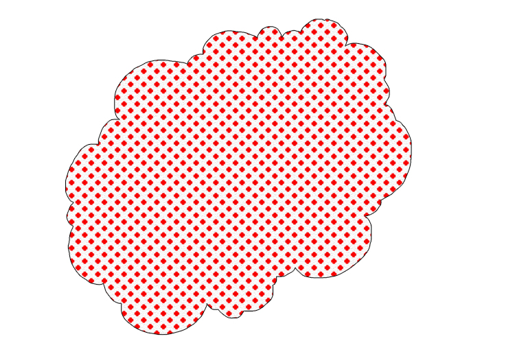On the white cloud shape, completely cover it in red Ben Day dots.