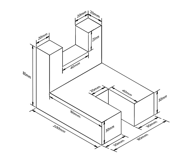 We will make an accurate one point perspective drawing of the object we created in isometric drawing as below