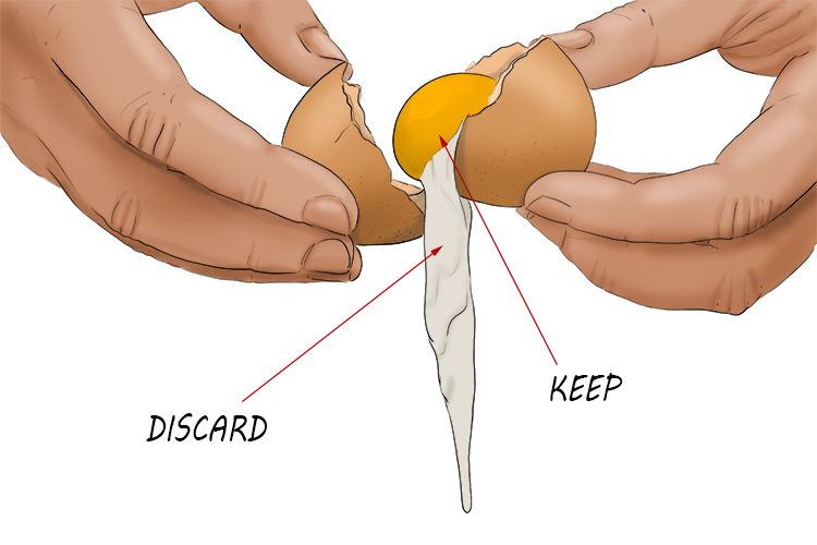 The first stage is to crack the egg and separate the yolk from the white