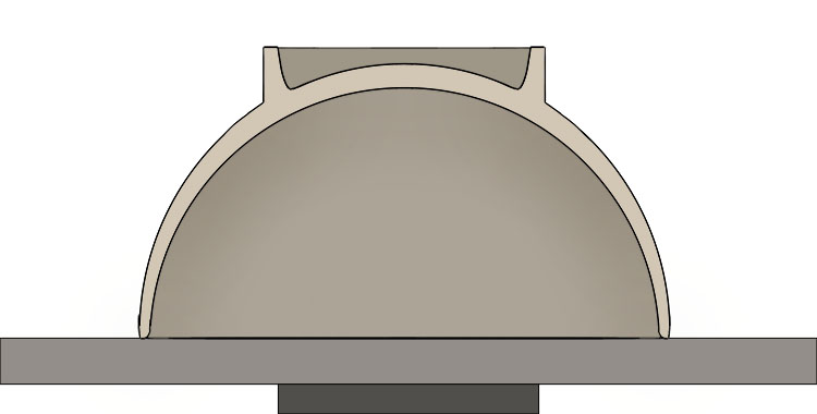 Remove the material from the centre of the channel. When removing this material you are aiming for a curved surface that matches the curve on the inside of the bowl as seen in the image below