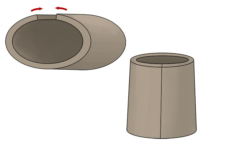 Join the two sloped sides together to form a cylinder that is wider at one end. The wider end will be the bottom of your jug