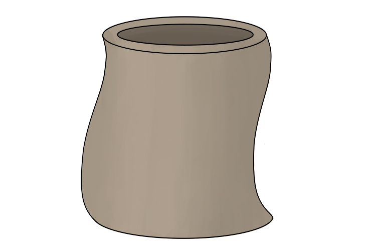 Carefully push at the walls of your cylinder to give it a slight S-shaped curve when viewed from the side