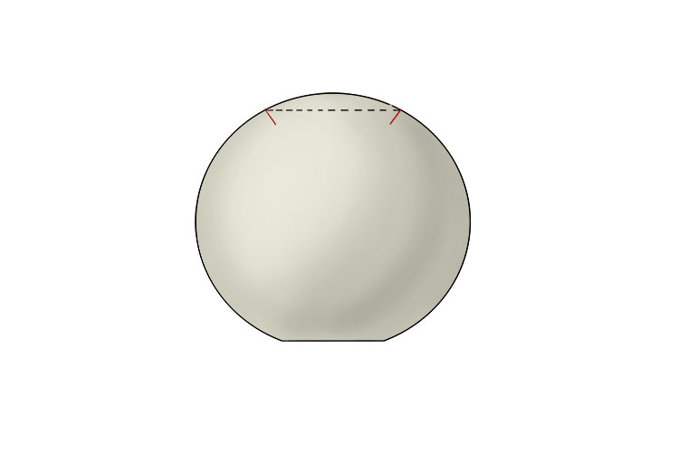 To make the lid, cut a circle from the top of your teapot but with your clay knife at an angle (indicated by the red lines on the image below). Cutting this circle at an angle is important as it will ensure your lid doesn't fall into the teapot or slide s