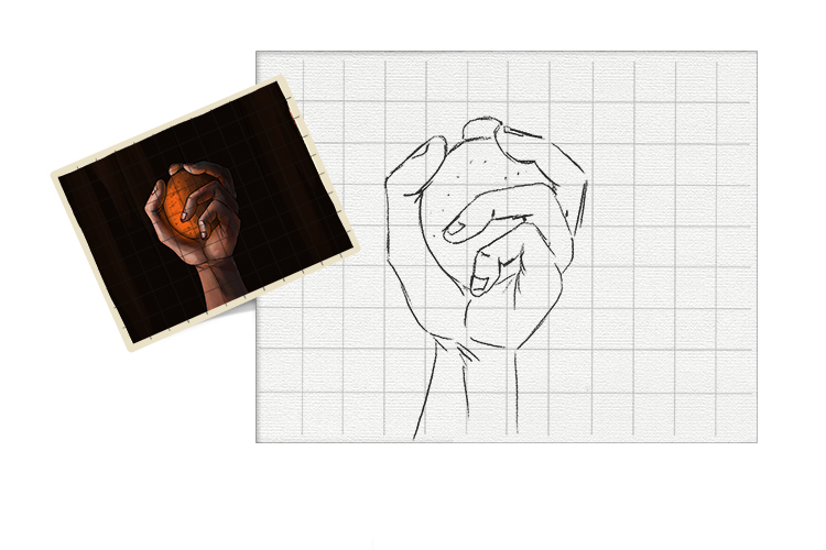 Using the grid method, sketch your photo onto your canvas.