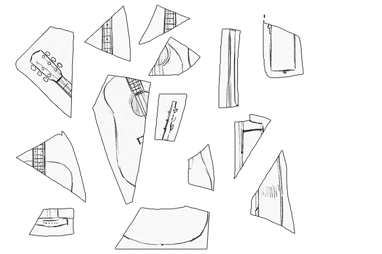 Then, cut your sketches up into several pieces, using straight but angular cuts, rather than curved lines.