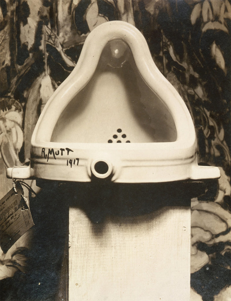 Duchamp's "Fountain" in which he purchased a urinal from a sanitary ware supplier and signed it "R. Mutt 1917" and submitted it as an artwork. Unfortunately the original has been lost.
