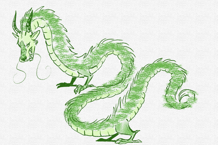 Add a head, some legs, fur and belly scales and this green line could make a great dragon.