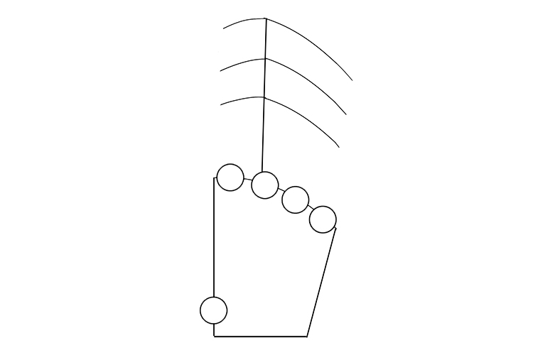 Draw three curved lines on the three marks on the finger, roughly the same as the curve for the knuckles, but sloping down a little more on the left side. 