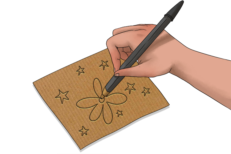 To make the plate, use a ball point pen to make an indented pattern on a piece of cardboard.