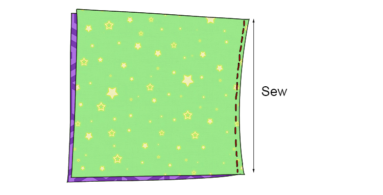 Sew the fabric squares together with the sewing thread into 5 rows of 4 squares. To do this, lay one square of fabric over another and sew along one edge. 