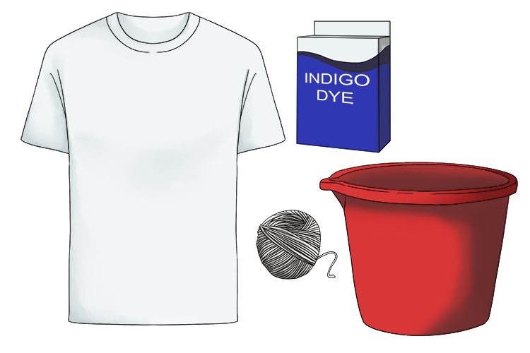For this project, you'll need an item to dye. White natural material works best, such as a 100% cotton t-shirt. You'll also need string and 2 buckets, one for clean water and one for the dye and finally you'll need the dye. You can use any colour, but tra