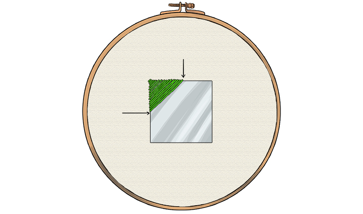 Repeat this until the thread reaches the half way point on both vertical and horizontal edges.