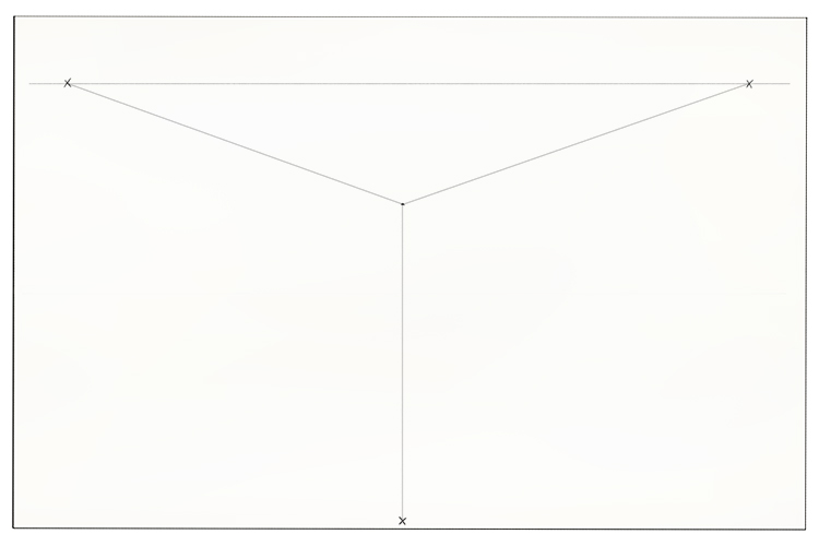From the dot, draw a guideline to each of the three vanishing points.