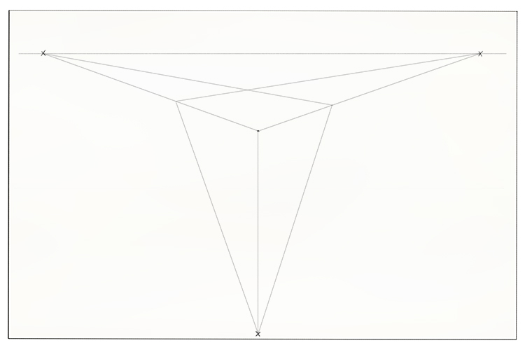 Draw new lines from these points to their opposite top vanishing point.
