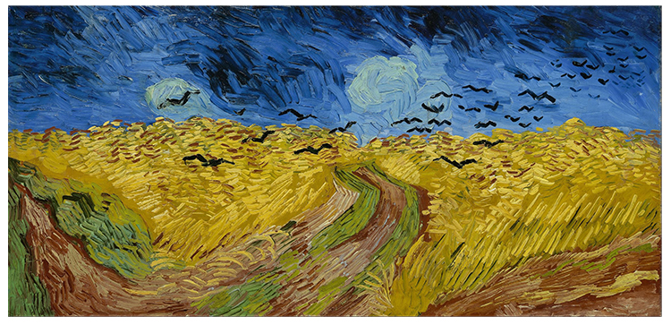 We have chosen to use Van Gogh's Wheatfield with Crows painting as it shows clearly the types of marks he used: