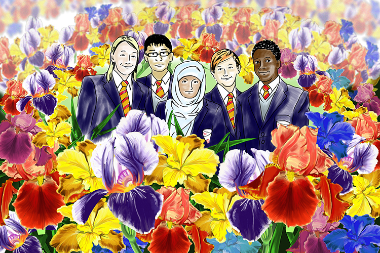 The iris is the ring shaped coloured muscle that surrounds the pupil