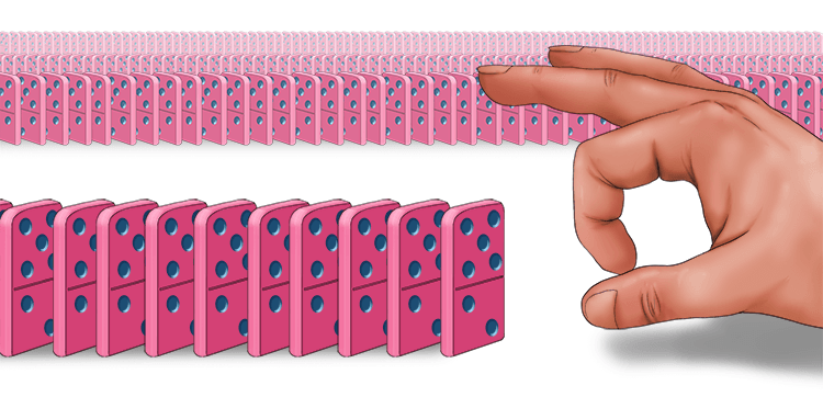 Energy was required to activate (activation energy) the dominos and begin the chain reaction.