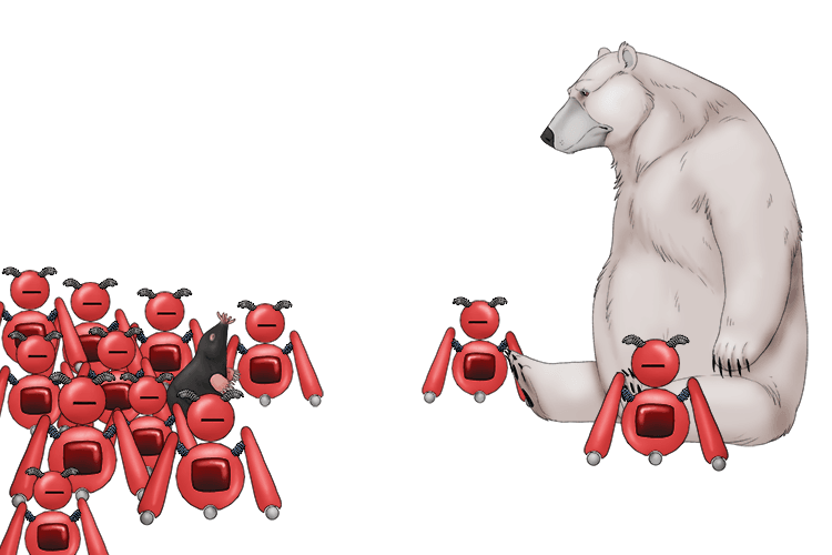 The polar bear and the mole (polar molecule) had an uneven distribution of electronic robots (electron) between them.