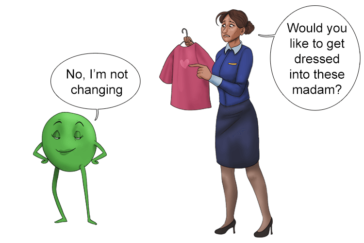 The pea (proton) was very +ve (positive) and when it was asked if it would like to get changed, she said "no, I always remain the same."