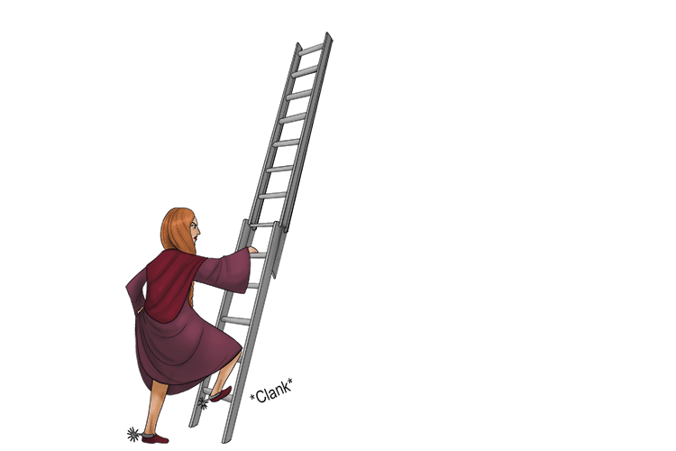 She climbs the ladder of ambition and you can see hear her from the clanking of the horse spurs she is wearing.