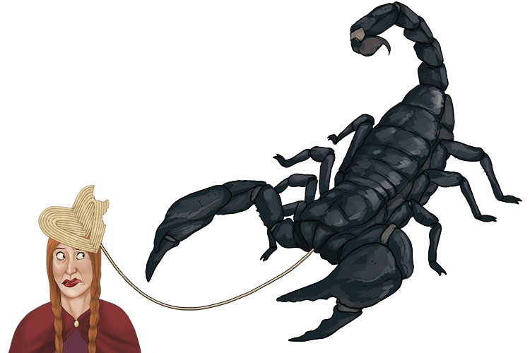 And then a scorpion comes along and starts eating the linguine crown that's on Lady Macbeth's head.