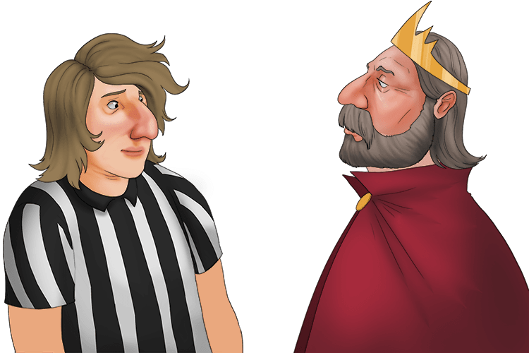 The referee turns out to be the person who has no "signs of nobleness." You only have to compare him to the king next to him.