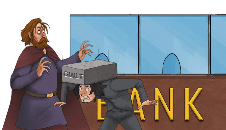 3. He takes it to the bank (where he just went to get a Bank Quote (Banquo) for a loan) but dropped the stone on BANQUO and KILLED him.