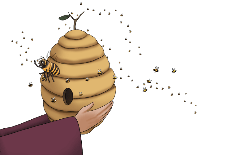 2. The bee army inside the hive didn't like that, so the bee army started to gather outside the hive (AMRY GATHERS).