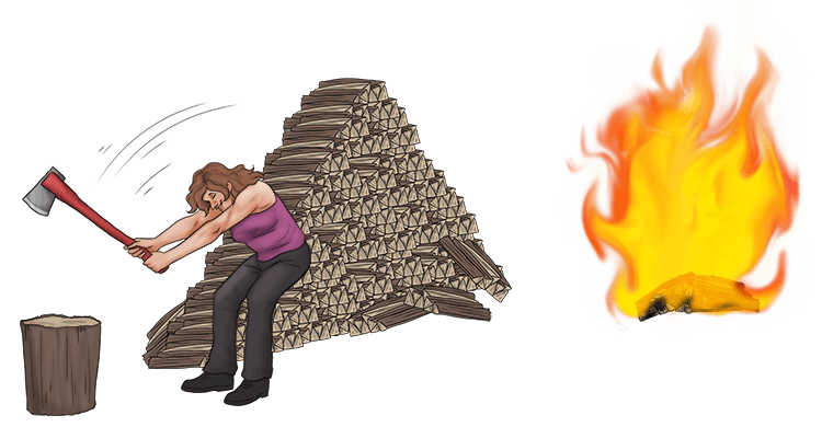 She enjoyed making lots of kindling (enkindle) and that helped to ignite the fire.