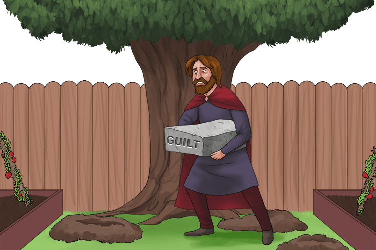 2. The garden digs around the plot and finds a giant stone, a GUILTY stone.