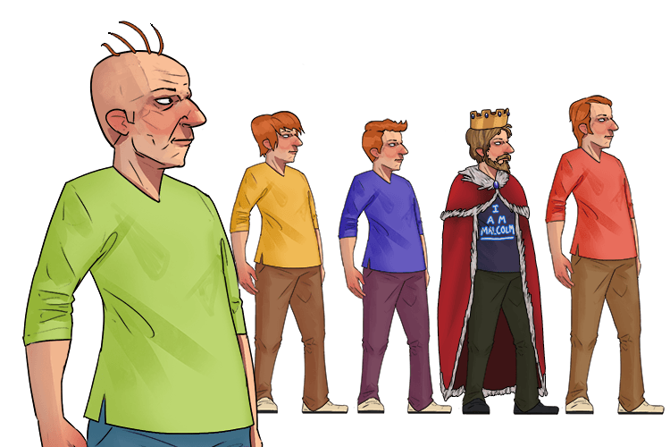 Imagine a man with as many sons as he has hairs but one of them is Malcolm and he's crowned king.