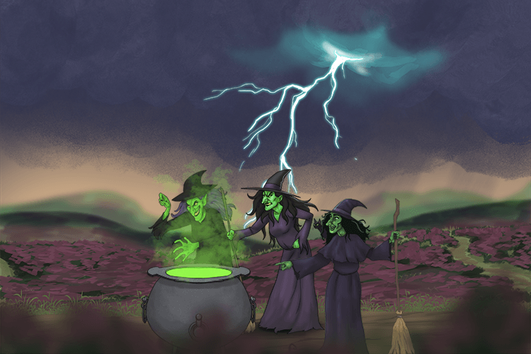 The witches’ language is full of imagery related to witchcraft and chaotic weather.