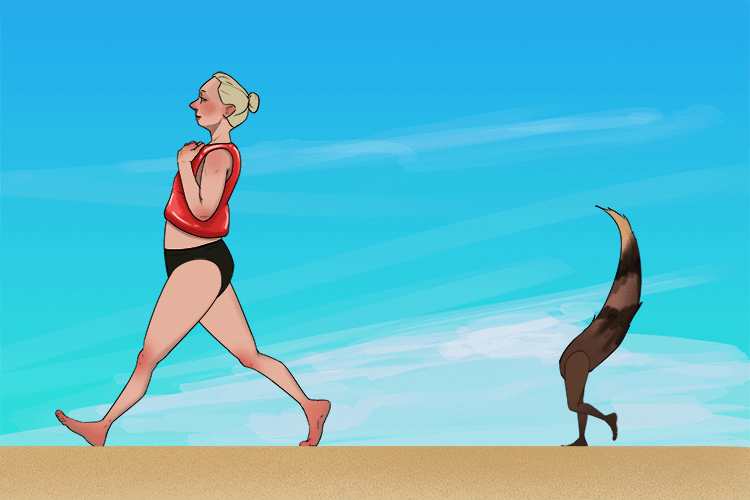 The life guard is followed by a tail (tale)