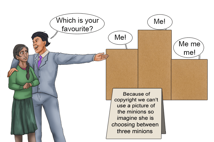 The minions were lined up and she had to choose her favourite.