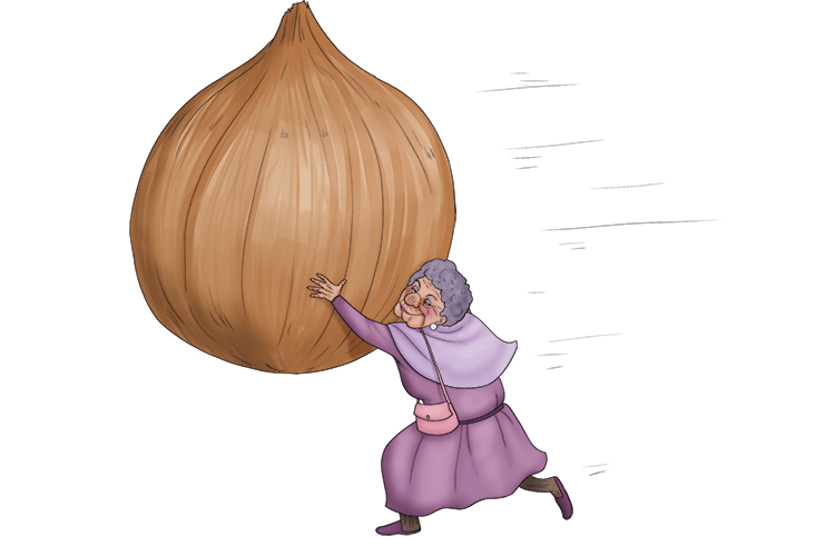 Running with the onion (runnion) was an old woman.