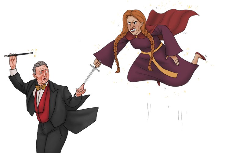 She grabbed at a dagger that passed before her and aimed the end down and it pricked the thumb of the levitator.