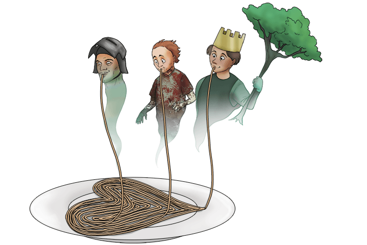 Imagine the witches apparitions loving the first linguine heart shaped food.