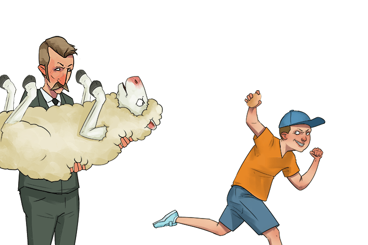 A young boy takes the egg from the ewe